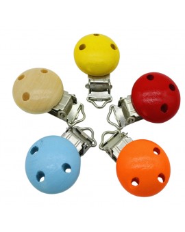 5pcs/lot Wooden Baby Children Pacifier Holder Clip Infant Cute Round Nipple Clasps for Baby Product Random Color
