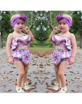  2pcs Newborn Fashion Clothes Infant Baby Girls Outfits Floral Print Off Shoulder Tops+Short Pants Clothes Set 