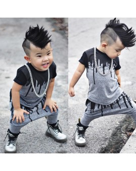  2pcs/set Baby Boys Fashion Clothes Toddler Kids Short Sleeve T-shirt Tops Harem Pants Outfit 