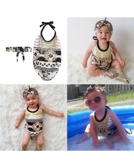  2pcs/set Baby Girls Bodysuit Infant Sleeveless Sunsuit Jumpsuit with Headband Kids Summer Fashion Outfit 
