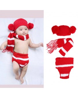  3pcs Lovely Newborn Photo Props Baby Infant Handmade Knitted Hat Striped Scarf Pants Photography Props 