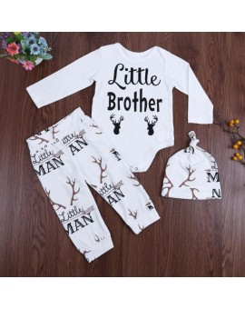  3pcs Newborn Baby Clothing Set Baby Boys Girls Reindeer Print Jumpsuit+Pants+Hat Outfit Kids Christmas Clothes