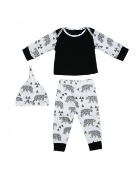  3pcs Unisex Baby Autumn Winter Clothing Set Kids Boys Girls Bear Printed Long Sleeve T-Shirt + Pants + Hat Outfits