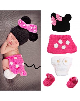  4pcs/set Newborn Cartoon Baby Photo Props Infant Cotton Wool Crochet Knitted Costume Baby Photography Props Clothes