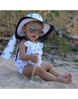  Baby Anchor Print Rompers Infant Summer Clothes Toddler Kids White Sunsuit + Headband Outfit 