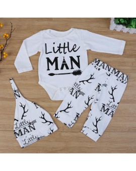  Baby Clothes Baby Boys Girls Antlers Letters Print Long Sleeve Bodysuit + Pants + Hat Outfits Children 3pcs Clothing Set 