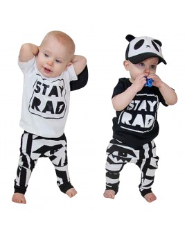  Baby Fashion Clothing Infant Short Sleeve Letter Print T-shirt Tops + Pants Outfit Kids Cotton Clothes Set 