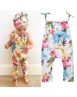  Baby Girls Floral Printed Romper Summer Fashion Modal Fabric Jumpsuit Playsuit Kids Suspenders Clothes