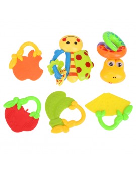  6pcs/set Baby Infant Cartoon Animal Fruit Handbells Developmental Rattle Toys Gift 