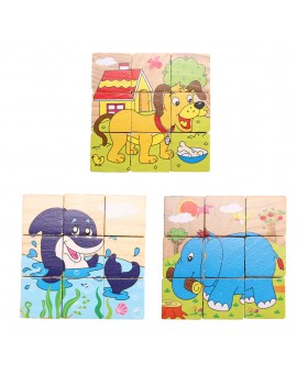  Wooden 3D Jigsaw Puzzle Board Kids Educational Toy Child Developmental Cartoon Puzzle Animal Tangram Toy 