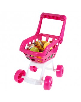 15.7'' Mini Simulation Shopping Cart with Full Grocery Food Toy Play Set for Kids