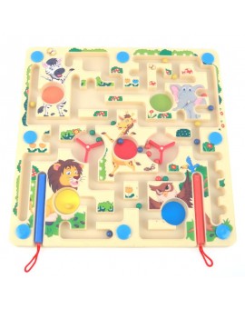 2 in 1 Magnetic Animal Maze Game Wooden Labyrinth Board Chess Kids Early Educational Learning Children Wooden Toys 