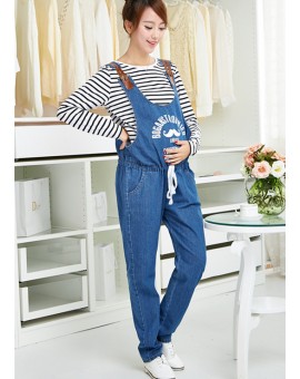 Nursing Pants Pregnant Jeans for Pregnant Women Spring Autumn Blue Denim Plus Size Overalls Maternity Clothes Suspender Trousers
