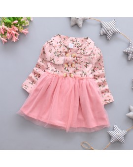 Cute Turn Down Collar Baby Girls Dress floral lace princess infant dress Girls  tutu Kids Clothes