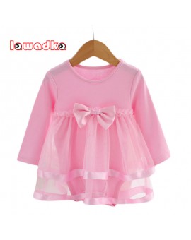 Lawadka Cotton Bow New Born Baby Dress with Baby Rompers Soft Baby Girls Infant Clothes Jumpsuit 