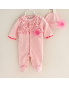 Lovely Princess Style Newborn Baby Girl Clothes Girls Lace Package The feet Rompers+Hats Baby Clothing Sets Lnfant Jumpsuit Gift