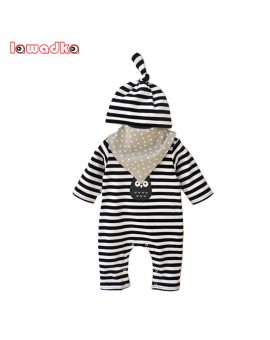 Newborn Baby Girl/Boy Clothes( Rompers+Hats+Bibs) Kids Birthday Striped Baby Clothing Sets Infant Jumpsuit