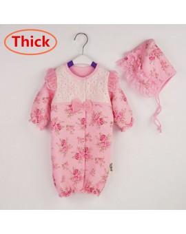 Newborn Princess Style Baby Romper Thick Winter Warm Girl Clothes Birthday Lace Rompers+Hats Baby Clothing Sets Infant Jumpsuit