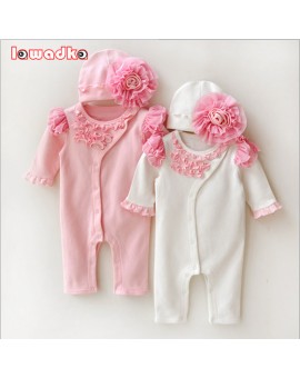 Newborn Princess Style Newborn Baby Girl Clothes Kids Birthday Dress Girls Lace Rompers+Hats Baby Clothing Sets Infant Jumpsuit