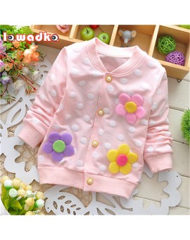 Spring Autumn Baby Coats for Girls Dot Pattern Flower Decoration Baby Clothes Cotton Princess Style Baby Jackets