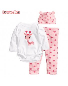 Spring Style Baby Rompers  Long Sleeve Cotton Baby Infant Cartoon Animal Newborn Baby Clothes (romper+hat+pants)  Clothing Set