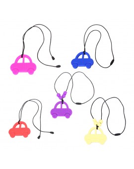 Kids Cartoon Car Teething Toy DIY Necklace Soft Silicone Gel Chewable Pendant Baby Teether 