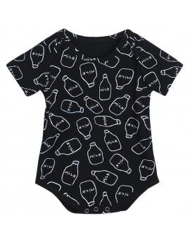  2017 New Fashion Baby Bodysuit Kids Milk Bottle Print Short Sleeve Jumpsuit Clothes Outfit 