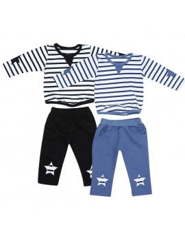  2pcs Baby Kids Clothing Set Toddler Boy Striped Long Sleeve Tops + Blue Pants Outfits Boys Casual Clothes