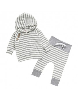  2pcs Clothes Set Infant Baby Boys Girls Long Sleeve Striped Hoodies Tops + Pants Outfits Newborn Cotton Blend X-mas Clothing
