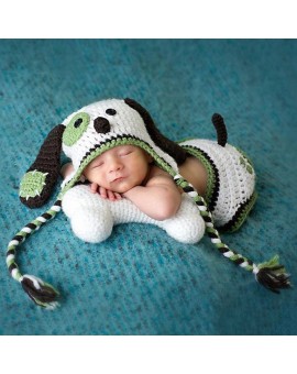  2pcs Newborn Baby Crochet Knit Photo Prop Cute Dog Hat + Briefs Outfits Costume Baby Cartoon Photography Prop 