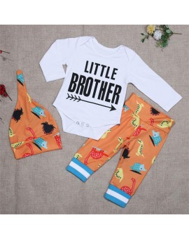  3pcs Infant Unisex Clothing Set Baby Kids Long Sleeve Cotton Soft Bodysuit + Cartoon Dinosaur Print Pants + Hat Outfits
