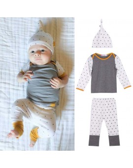  3pcs Newborn Baby Girl Boy Clothes Long Sleeve Tops T-shirt+Pants Hat Outfit Kids Clothing Set