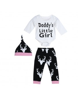  3pcs/set Baby Clothing Set Toddler Kids Long Sleeve Letter Print Rompers Pants Hat Outfit 