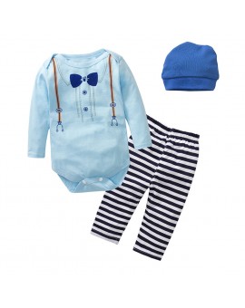  3pcs/set Baby Fashion Clothes Toddler Kids Cartoon Long Sleeve T-shirt Tops + Stripe Pants + Hats Outfit 