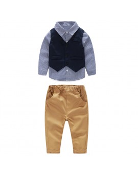 3pcs/set Baby Kids Gentlemen Clothing Set Toddler Boys Long Sleeve Shirt + Vest + Pants Clothes Set 