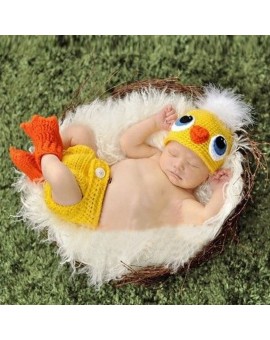  3pcs/set Cartoon Duckling Newborn Photo Props Infant Handmade Crochet Knitted Costume Baby Photography Props 