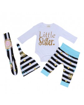  4pcs Newborn Spring Autumn Clothing Set Toddler Kids Letter Print Long Sleeve Jumpsuit +Long Pants+Hat+Headband Outfits