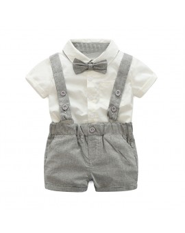  Baby Boys Gentleman Suit Kids Cotton Short Sleeve T-Shirt + Suspenders Shorts Outfits Children Handsome Clothes