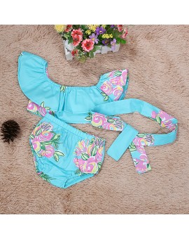  Baby Girls Newborn Floral Bowknot Swimwear Kids Flower Print Dacron Swimsuit with Headband Outfits Girls Summer Beachwear 
