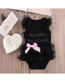 Baby Girls Short Sleeve Letter Print Black Bodysuit Infant Fashion Bubble Jumpsuit
