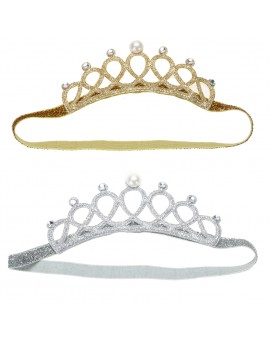  Baby Infant Pearl Crystal Crown Headband Stretchable Hair Band Accessories 