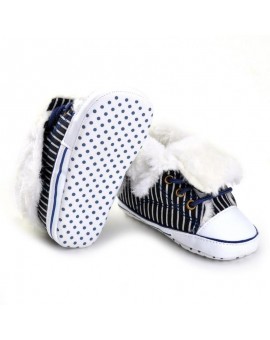  Baby Shoes Winter Warm Newborn Boy Girl First Walkers Shoes Infant Canvas Boots Black and White Strip Prewalker 