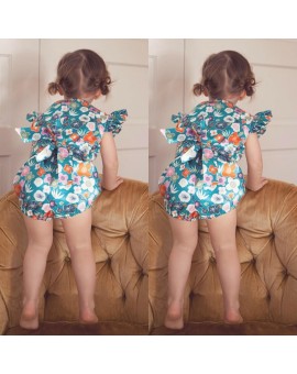  Baby Summer Cute Floral Bodysuit Girls Sleeveless Flower Print Jumpsuit Toddler Kids Fashion Clothes for 6M to 4Y