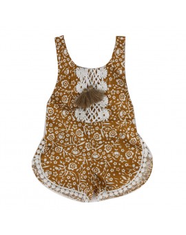  Baby Tassel Rompers Girls Flower Print Applique Sleeveless Jumpsuit Infant Fashion Summer Sunsuit 