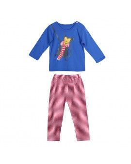  Baby Toddler Kids Long Sleeve Cartoon Print Tops + Striped Pants Outfit Set 