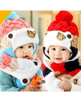  Baby Winter Warm Hat and Scarf Set Toddler Kids Boys Girls Crochet Knitted Hats Infant Earflap Beanies Caps  