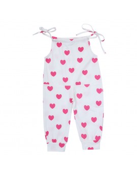  Cotton Baby Girls Strap Rompers Toddler Kids Love Heart Print Sleeveless Jumpsuits Girls Summer Clothes