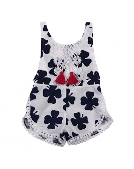  Cute Baby Girls Romper Clothes Newborn Clover Print Summer Sleeveless Backless Halter Jumpsuit Outfits