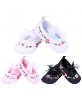  Embroidery Bowknot Baby Shoes Newborn Baby Girl Lace Soft Sole First Walker Toddler Kids Cotton Anti-Slip Prewalker 