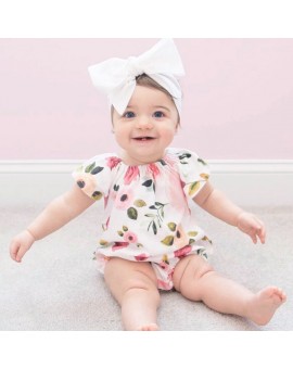  Infant Floral Bodysuit Baby Girls Short Sleeve Jumpsuit Newborn Polyester Summer Fashion Flower Print Playsuit 